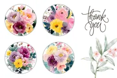 Watercolor Flowers Round Earring Print, Floral Earring PNG Product Image 3