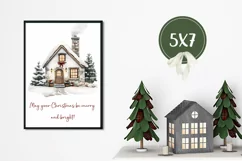 Merry Christmas Greeting Card, Cozy Christmas House Card PNG Product Image 3
