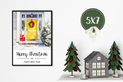 Christmas Greeting Card, Watercolor Christmas Doors PNG Product Image 3