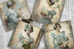 Vintage Girls Blue Scrapbooking Papers | Printable Ephemera Product Image 3