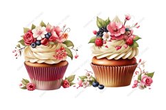 Floral Cupcake Clipart, Fruits Cupcake Clipart Product Image 3