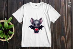 Cute Baby Bat Holding Heart Clipart PNG Product Image 2