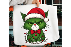Green Angry Christmas Cat PNG, Merry Christmas Sublimation Product Image 2