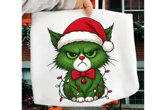 Green Angry Christmas Cat PNG, Merry Christmas Sublimation Product Image 2