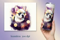 Watercolor Dog Sublimation Tumbler Wrap | 20 oz Straight Png Product Image 2