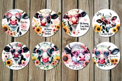 Cow &amp; flowers | 8 Sublimation car coaster &amp; key chain Product Image 3
