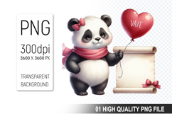 Cute Panda Clipart PNG, Valentine&#039;s Day Animal PNG File Product Image 1