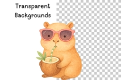 Cute Summer Capybara Watercolor Clipart | Tropical Animals Product Image 3