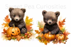 Fall, Autumn, Bears, Ephemera, PNG, watercolor, Clipart Product Image 3