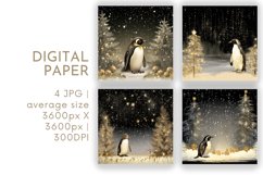 Gold Christmas Penguin Digital Paper JPG Product Image 1