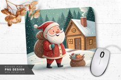 Cheerful Santa by Wooden Cabin Mouse Pad Sublimation PNG Product Image 1
