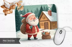 Cheerful Santa by Wooden Cabin Mouse Pad Sublimation PNG Product Image 1