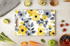 Grey &amp; Yellow Watercolor Flowers Cutting Boards sublimation Product Image 3