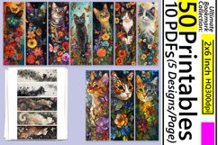 50x Cute Cat Sublimation Bookmark Bundle PNG, Watercolor Cat Product Image 1