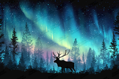 Majestic Deer Silhouette with Northern Lights Background Product Image 1