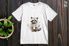 Cute Raccoon With Flowers Watercolor Clipart Sublimation PNG Product Image 2