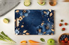 Gold and Blue Flowers Cutting Boards sublimation Design Product Image 3