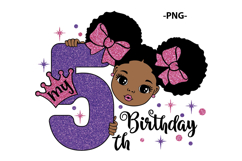 My 5th Birthday Girl SVG Glitter Purple Afro Puff Princess Product Image 3
