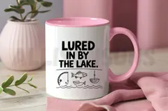 Lured In By The Lake Black And White Fishing Design Product Image 3