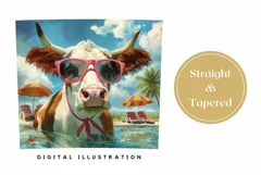 Funny Cow Tumbler Wrap Design, Cow in Sunglasses PNG Product Image 3