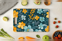 Teal &amp; Yellow Cute Flowers Cutting Boards sublimation Design Product Image 3