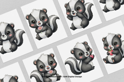 15 Bundle Watercolor Cute Skunk Stripe Forest Tail Kids Product Image 3