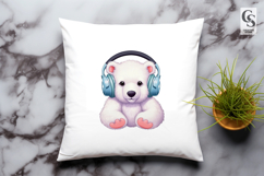 Cute Polar Bear Headphones Clipart Sublimation PNG Product Image 3