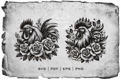 Floral Rooster Silhouette Vector Product Image 3