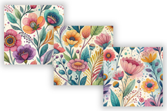 Colorful Boho Floral Seamless Patterns, Vibrant Watercolor Product Image 3