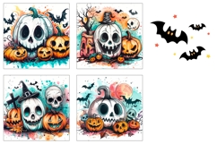 Cartoon Halloween Skull Square Coasters, Pumpkins Coasters Product Image 3