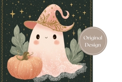 Cartoon Ghost Tumbler Wrap, Glitter Halloween Pumpkin PNG Product Image 3