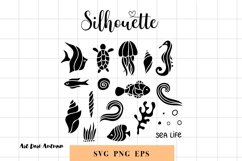 Sea animals silhouette and outline SVG bundle | Sea life EPS Product Image 2