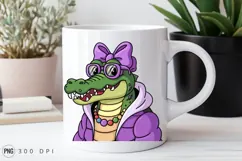 Alligator Cartoon Character Wearing A Hoodie PNG Product Image 2