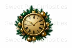 Christmas, Clock, Ephemera, PNG, watercolor, Clipart Product Image 3