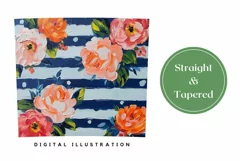 Cute Flowers Tumbler Wrap, Blue Stripes Tumbler Template Product Image 3
