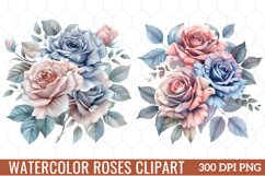 Watercolor Roses Clipart Pastel Flowers, Watercolor Clipart Product Image 1
