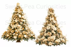Christmas, Tree, Gold, Ephemera, PNG, watercolor, Clipart Product Image 3