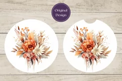 Flowers Round Car Coasters , Watercolor Flowers Sublimation Product Image 3