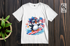 Patriotic Surfing Penguin Clipart PNG Product Image 3