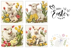 Vintage Easter Square Coasters, Easter Lamb Sublimation Product Image 3