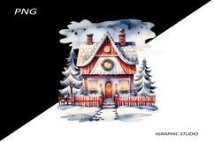 Winter House Christmas Clipart, Folk Christmas Png Product Image 1