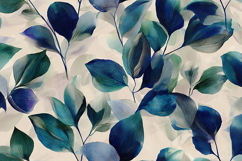 Blue Botanical Leaf Pattern Background Texture JPG Product Image 1
