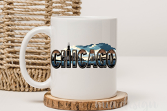 Chicago Skyline PNG, Vintage Windy City Lake Sublimation Product Image 3