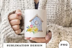 Watercolor Spring birdhouse sublimation png Product Image 3