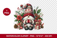 png watercolor clipart - christmas gnome Product Image 1