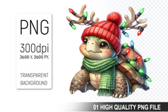 Watercolor Christmas Turtle With Lights Clipart PNG Bundle Product Image 4