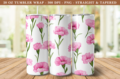 Watercolor Dianthus Flower Tumbler Wrap | 20 oz tumbler Wrap Product Image 1