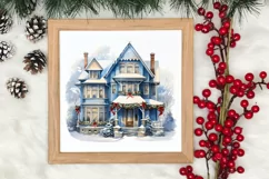 Watercolor Christmas houses clipart, Christmas Clipart Product Image 3