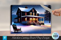 Snowy Farmhouse Porch with Rocking Chairs Cutting Board PNG Product Image 1