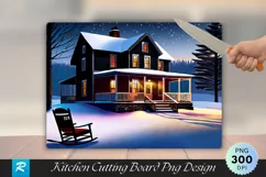 Snowy Farmhouse Porch with Rocking Chairs Cutting Board PNG Product Image 1